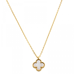 Pre Owned Van Cleef & Arpels Sweet Alhambra Mother of Pearl 18k Yellow Gold Necklace