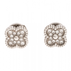 Pre Owned Van Cleef & Arpels Diamond Paved 18K White Gold Sweet Alhambra Earrings