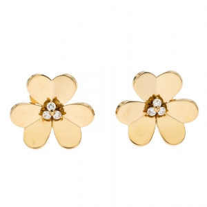 مملوكة مسبقًا Van Cleef & Arpels Frivole Diamond 18k Yellow Gold Large Clip On Stud Earrings