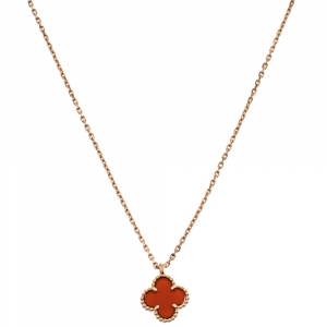 مملوكة مسبقًا Van Cleef & Arpels Sweet Alhambra Carnelian 18K Rose Gold Pendant Necklace