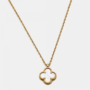 Pre Owned Van Cleef & Arpels Sweet Alhambra Mother of Pearl 18k Yellow Gold Pendant Necklace