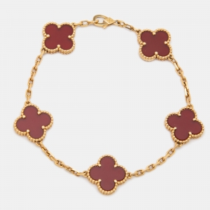 Pre Owned Van Cleef & Arpels Vintage Alhambra Carnelian 5 Motif Station Bracelet
