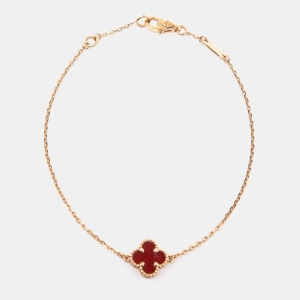 Pre Owned Van Cleef & Arpels Sweet Alhambra 18k Rose Gold Carnelian Bracelet
