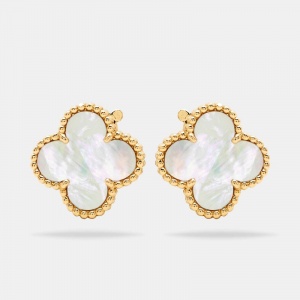 مملوكة مسبقًا أقراط فان كليف آند أربلز مرصع كلبس ذهب أصفر عيار 18 صدف ألهامبرا فينتدج