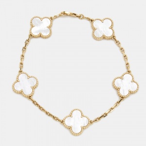 مملوكة مسبقًا Van Cleef & Arpels Vintage Alhambra Mother of Pearl 18k Yellow Gold Station Bracelet