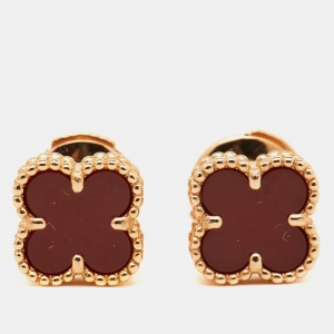 Van Cleef & Arpels Sweet Alhambra Carnelian 18K Rose Gold Stud Earrings