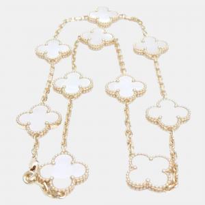 Pre Owned Van Cleef & Arpels 18K Yellow Gold and Mother of Pearl Vintage Alhambra Necklace