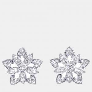 Van Cleef & Arpels 18K White Gold Lotus Openwork Earrings