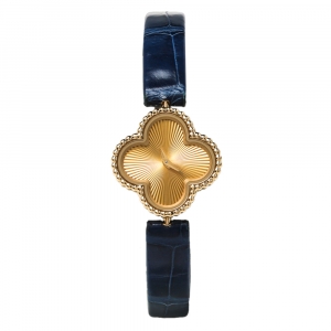 Van Cleef & Arpels 18K Yellow Gold Alligator Leather Alhambra VCARO8WT00 Women's Wristwatch 22.70 mm