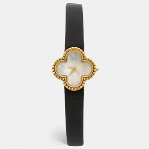 Van Cleef & Arpels Mother Of Pearl 18K Yellow Gold Satin Alhambra VCARD22000 Women's Wristwatch 26 mm