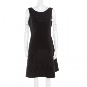Vera Wang Black Floral Embossed Scuba Fit and Flare Sleeveless Dress M