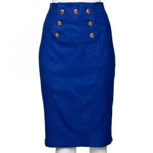 Versace Collection Blue Button Detail Knee Length Skirt L