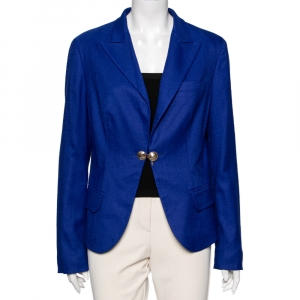 Versace Collection Blue Hook Front Blazer L