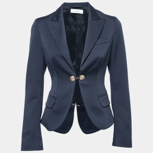 Versace Collection Navy Blue Crepe Medusa Button Detail Blazer S