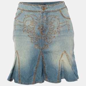 Versace Jeans Couture Blue Denim Studded Detail Mini Skirt M