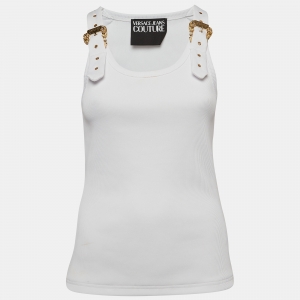 Versace Jeans Couture White Rib Knit Buckle Detail Tank Top M