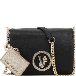 Versace Jeans Black Pebbled Leather Chain Flap Bag