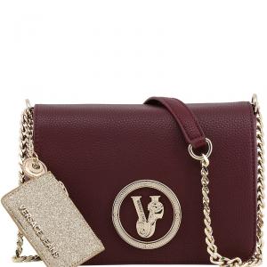 Versace Jeans Maroon Pebbled Leather Chain Flap Bag