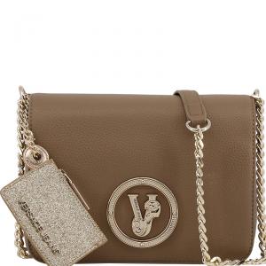 Versace Jeans Brown Pebbled Leather Chain Flap Bag