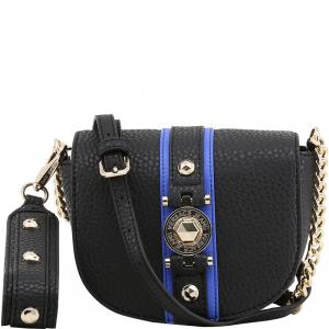 Versace Jeans Black Faux Pebbled Leather Chain Crossbody Bag