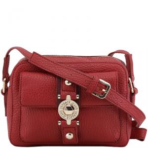 Versace Jeans Red Faux Pebbled Leather Crossbody Bag