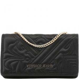 Versace Jeans Black Embossed Leather Chain Clutch Bag