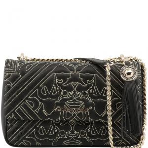 Versace Jeans Black Faux Embossed Leather Chain Shoulder Bag