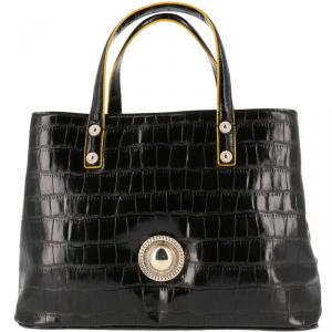 Versace Jeans Black Croc Embosed Leather Tote