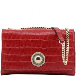 Versace Jeans Red Croc Embosed Faux Leather Chain Shoulder Bag