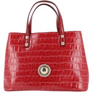 Versace Jeans Red Croc Embosed Leather Tote