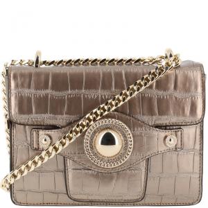 Versace Jeans Metallic Brown Croc Embosed Faux Leather Chain Crossbody Bag