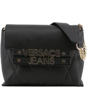 Versace Jeans Black Faux Quilted Leather Shoulder Bag