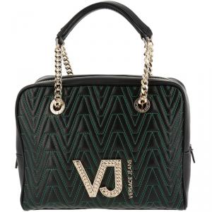 Versace Jeans Black Signature Faux Leather Satchel Bag