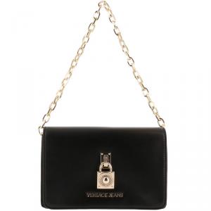 Versace Jeans Black Leather Chain Flap Bag