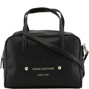 Versace Jeans Black Pebbled Leather Satchel Bag