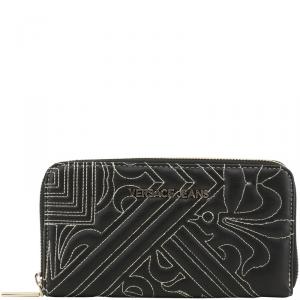 Versace Jeans Black Faux Quilted Leather Zip Around Wallet