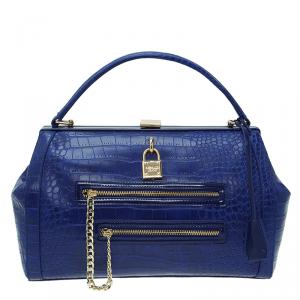 Versace Jeans Blue Croc Embossed Leather Satchel