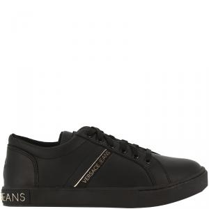 Versace Jeans Black Fabric and Leather Lace Up Sneakers Size 38