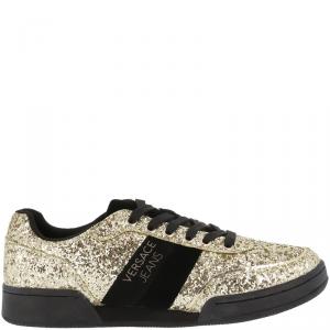 Versace Jeans Two Tone Glitter and Leather Lace Up Sneakers Size 37