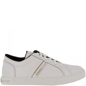 Versace Jeans White Fabric and Leather Lace Up Sneakers Size 38