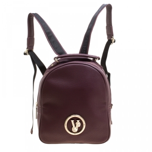 Versace Jeans Burgundy Pebbled Leather Backpack