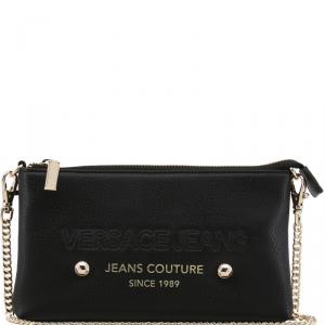 Versace Jeans Black Faux Pebbled Leather Chain Pochette Accessories