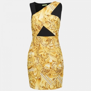 Versace Jeans Black/Yellow Baroque Printed Sheath Dress M