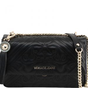Versace Jeans Black Quilted Faux Leather Shoulder Bag