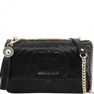 Versace Jeans Black Quilted Faux Leather Shoulder Bag