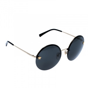 Versace Gold/Black MOD 2176 Medusa Rimless Round Sunglasses