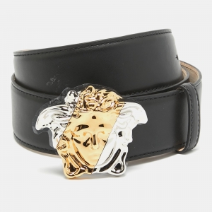 Versace Black Leather La Medusa Buckle Belt 90CM