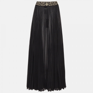 Versace Black Sheer Crepe Pleated Maxi Skirt S