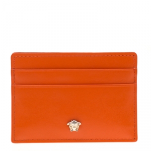 Pre Owned Versace Orange Leather Card Case