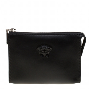 Pre Owned Versace Black Leather Medusa Pochette